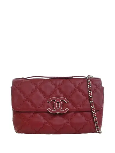 Pre-owned Chanel 2012-2013 Cc Quilted Calfskin Double Stitch Hamptons Flap Satchel In Red