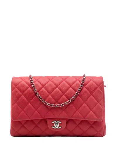 Pre-owned Chanel 2012-2013 Cc Quilted Caviar Flap Clutch With Chain Shoulder Bag In Red