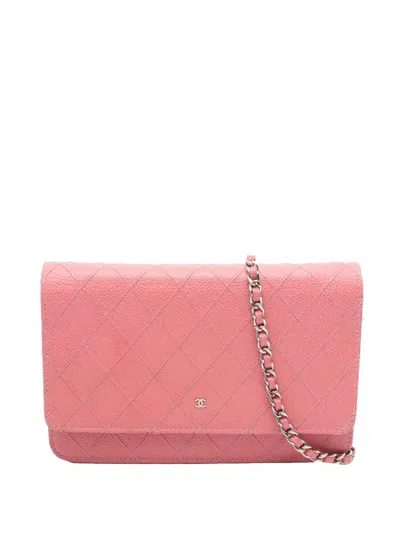 Pre-owned Chanel 2012-2013 Cc Quilted Caviar Wallet On Chain Crossbody Bag In Pink