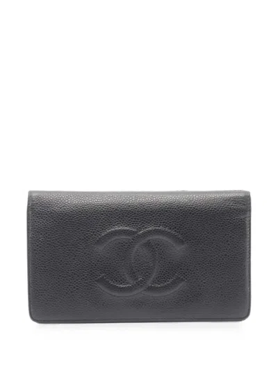 Pre-owned Chanel 2012-2013 Coco Mark Bi-fold Wallet In Black