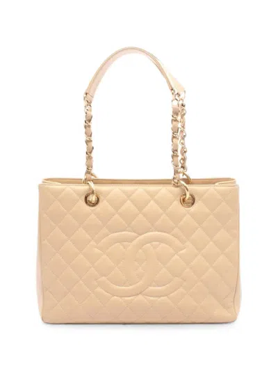 Pre-owned Chanel 2012-2013 Grand Shopping Tote Quilted Tote Bag In Neutrals