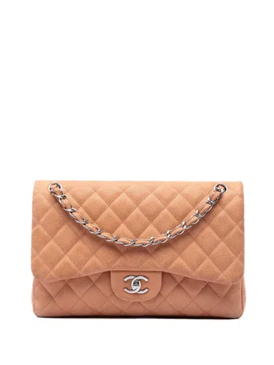Pre-owned Chanel 2012-2013 Jumbo Classic Caviar Double Flap Shoulder Bag In Brown