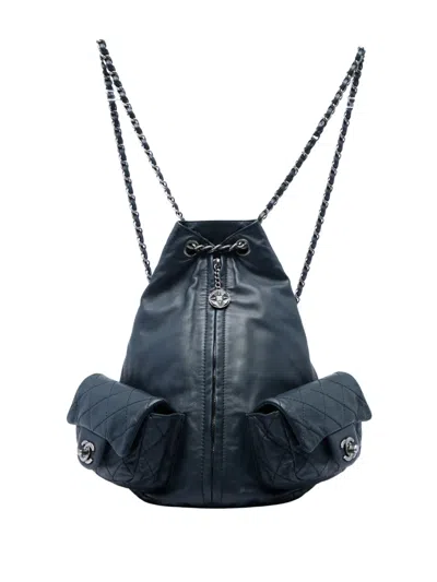 Pre-owned Chanel 2012-2013 Large Calfskin Is Back Backpack In Blue