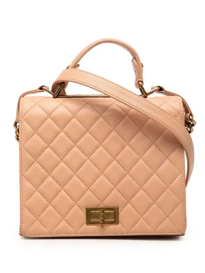 Pre-owned Chanel 2012-2013 Large Quilted Goatskin Reissue 2.55 Rita Top Handle Flap Satchel In Neutral
