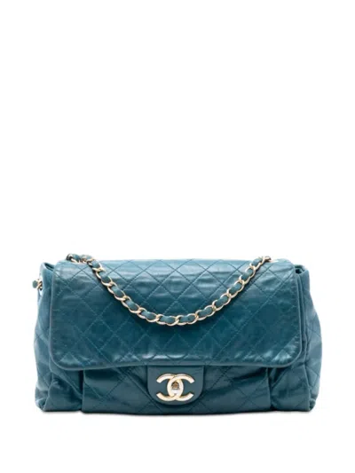 Pre-owned Chanel 2012-2013 Large Quilted Iridescent Calfskin Chic Quilt Flap Shoulder Bag In Blue