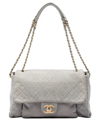 Pre-owned Chanel 2012-2013 Large Quilted Iridescent Calfskin Chic Quilt Flap Shoulder Bag In Grey