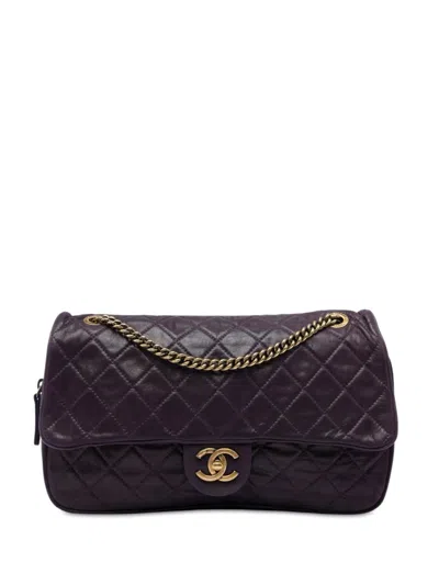 Pre-owned Chanel 2012-2013 Large Quilted Iridescent Calfskin Shiva Flap Crossbody Bag In Purple