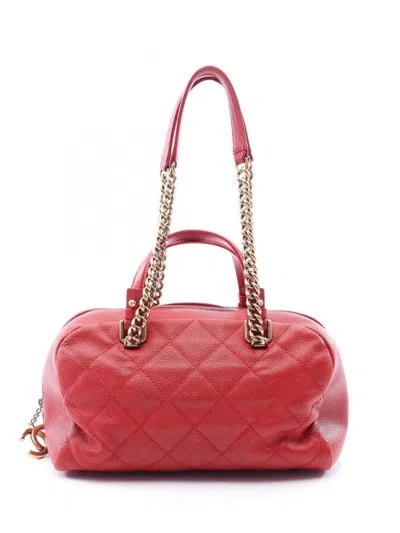 Pre-owned Chanel 2012-2013 Matelassé Bowling Bag Shoulder Bag In Red