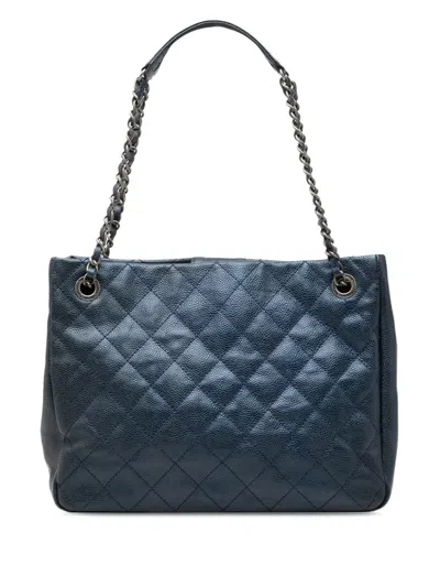 Pre-owned Chanel 2012-2013 Medium Caviar Iridescent Chic Shopping Tote Bag In Blue