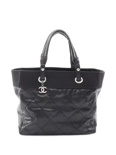 Pre-owned Chanel 2012-2013 Mm Paris Biarritz Tote Bag In Black