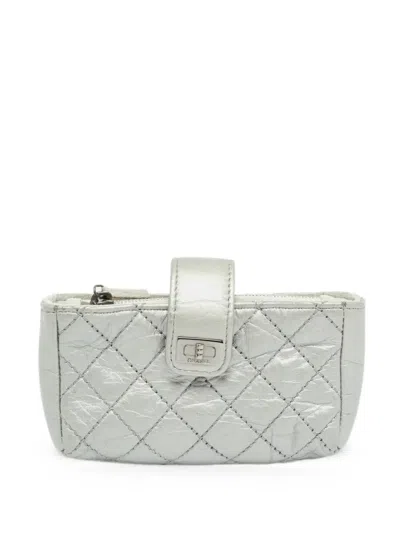 Pre-owned Chanel 2012-2013 Quilted Cc Turn-lock Phone Pouch In Silver