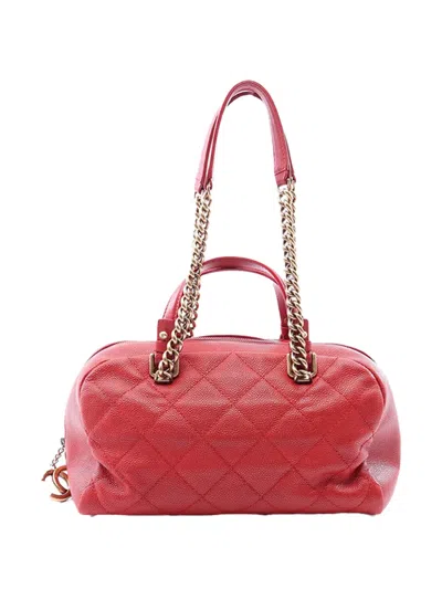 Pre-owned Chanel 2012-2013 Small Aged Calfskin Express Bowling Satchel In Red