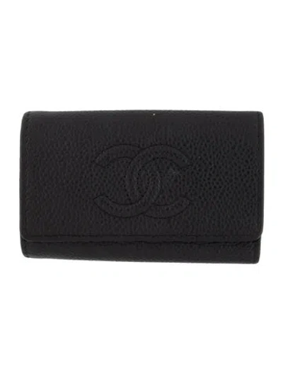 Pre-owned Chanel 2012-2013 Timeless 6 Key Holder Trifold Wallet In Black