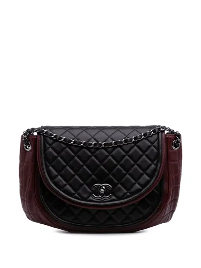 Pre-owned Chanel 2013-2014 Bicolor Quilted Lambskin Twist Crescent Flap Shoulder Bag