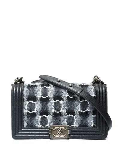 Pre-owned Chanel 2013-2014 Boy Check-tweed Shoulder Bag In Black