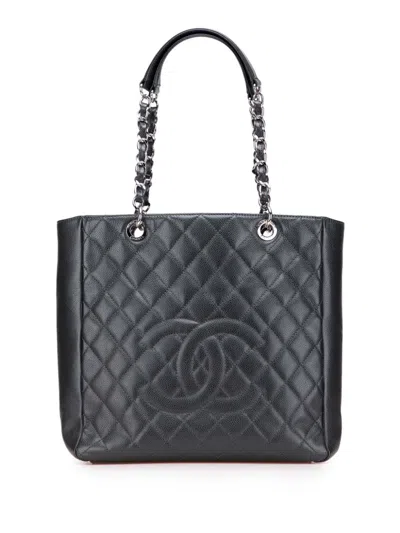Pre-owned Chanel 2013-2014 Caviar Vertical Grand Shopping Tote Bag In Black