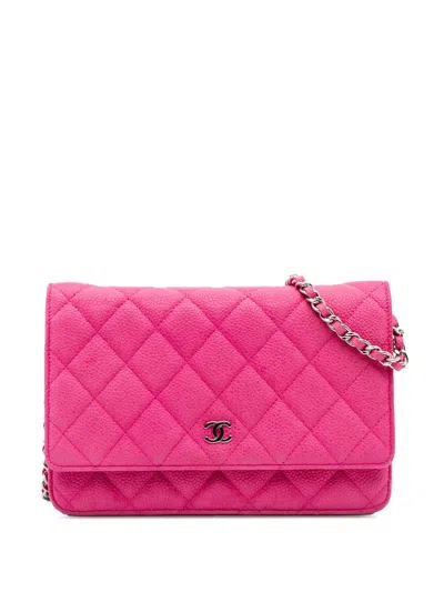 Pre-owned Chanel 2013-2014 Cc Caviar Wallet On Chain Crossbody Bag In Pink