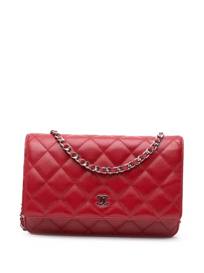 Pre-owned Chanel 2013-2014 Cc Lambskin Wallet On Chain Crossbody Bag In Red
