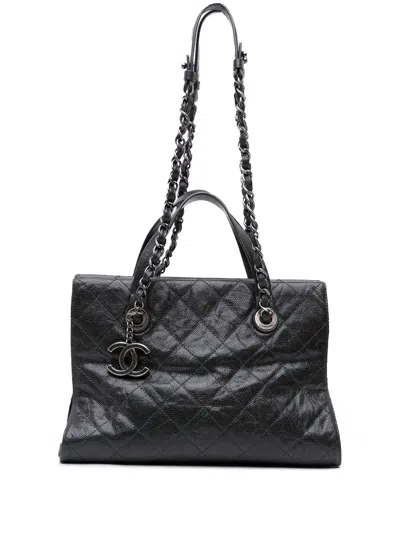 Pre-owned Chanel 2013-2014 Cc Quilted Crumpled Caviar Crave Tote Satchel
