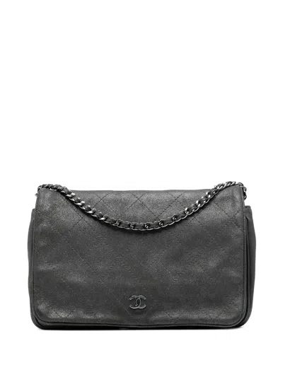 Pre-owned Chanel 2013-2014 Cc Quilted Iridescent Calfskin Single Flap Crossbody Bag In Gray