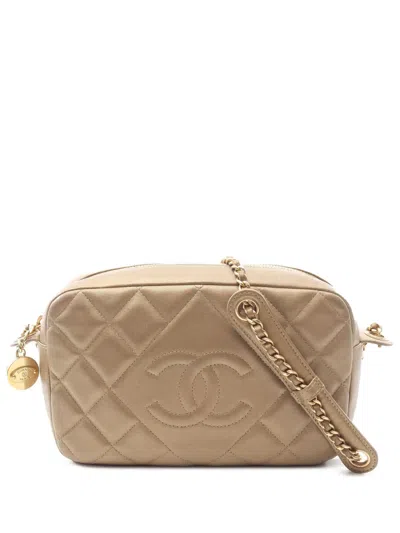 Pre-owned Chanel 2013-2014 Cc Quilted Lambskin Camera Crossbody Bag In Gold
