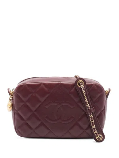 Pre-owned Chanel 2013-2014 Cc Quilted Lambskin Diamond Camera Crossbody Bag In Red