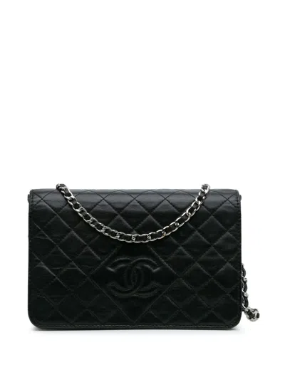 Pre-owned Chanel 2013-2014 Cc Quilted Lambskin Diamond Wallet On Chain Crossbody Bag In Black