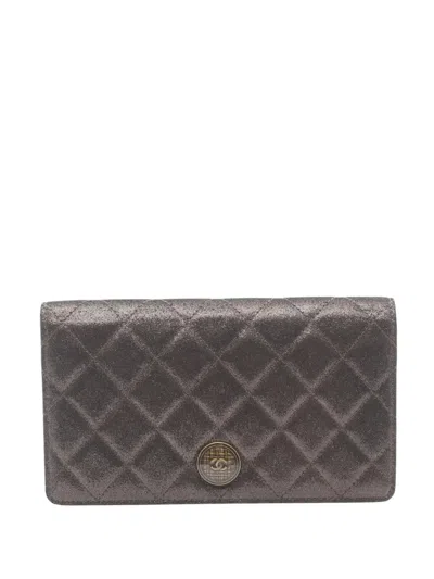 Pre-owned Chanel 2013-2014 Cc Quilted Lambskin Iridescent Wallet Long Wallets In Brown