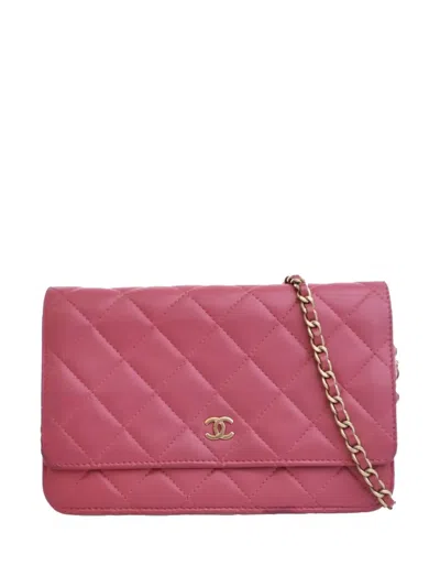 Pre-owned Chanel 2013-2014 Classic Lambskin Wallet On Chain Crossbody Bag In Pink