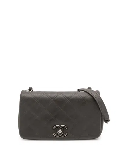 Pre-owned Chanel 2013-2014 Diamond Embossed Calfskin New Chic Flap Shoulder Bag In Gray
