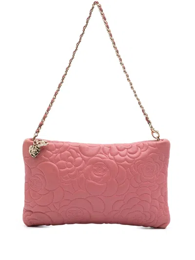 Pre-owned Chanel 2013-2014 Embossed Lambskin Camellia Chain Pochette Shoulder Bag