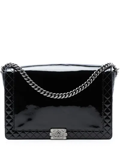 Pre-owned Chanel 2013-2014 Extra Large Patent Boy Reverso Flap Crossbody Bag In Black