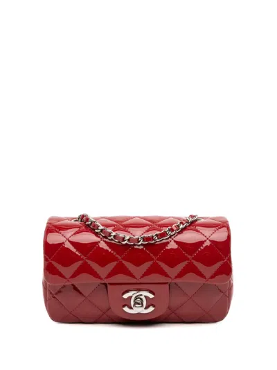 Pre-owned Chanel 2013-2014 Extra Mini Rectangular Classic Patent Single Flap Crossbody Bag In Red