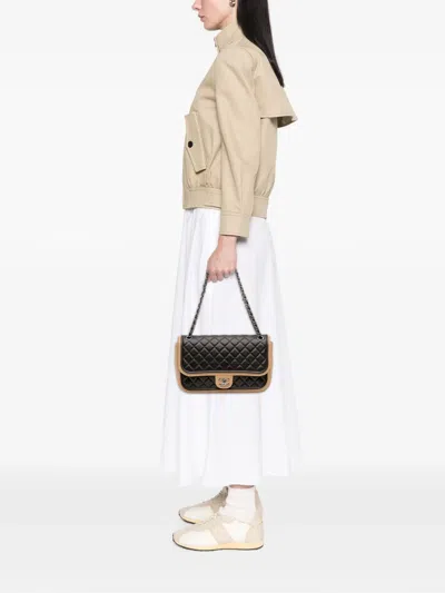 Pre-owned Chanel 2013-2014 Jumbo Classic Bicolor Lambskin Twist Flap Shoulder Bag In Brown