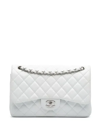 Pre-owned Chanel 2013-2014 Jumbo Classic Caviar Double Flap Shoulder Bag In White