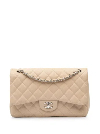 Pre-owned Chanel 2013-2014 Jumbo Classic Caviar Double Flap Shoulder Bag In Brown