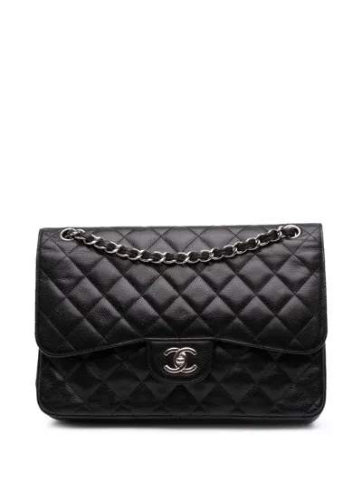 Pre-owned Chanel 2013-2014 Jumbo Classic Caviar Double Flap Shoulder Bag In Black