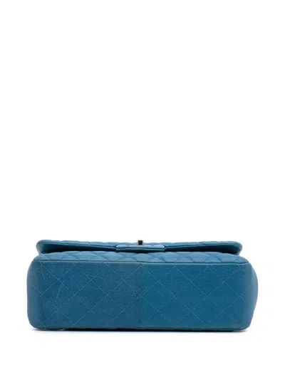 Pre-owned Chanel 2013-2014 Jumbo Classic Caviar Double Flap Shoulder Bag In Blue