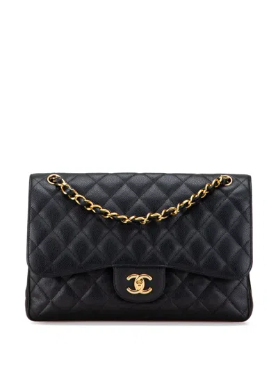 Pre-owned Chanel 2013-2014 Jumbo Classic Caviar Double Flap Shoulder Bag In Black
