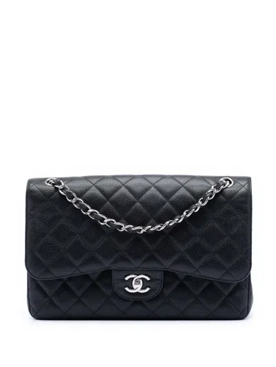Pre-owned Chanel 2013-2014 Jumbo Classic Caviar Double Flap Shoulder Bag In Black