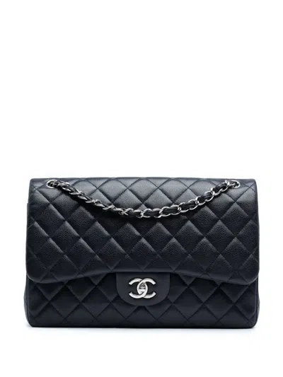 Pre-owned Chanel 2013-2014 Jumbo Classic Caviar Double Flap Shoulder Bag In Blue