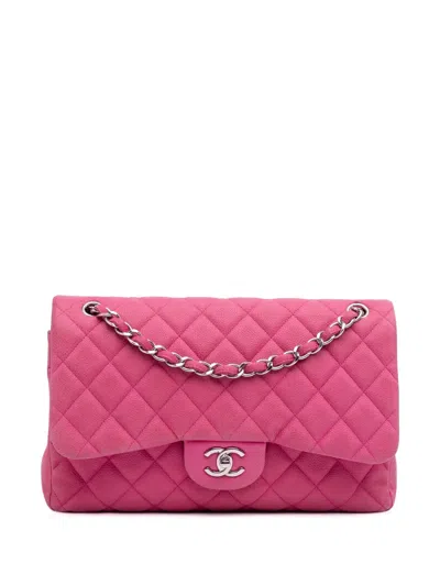Pre-owned Chanel 2013-2014 Jumbo Classic Caviar Double Flap Shoulder Bag In Pink