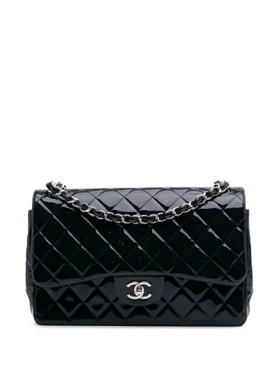 Pre-owned Chanel 2013-2014 Jumbo Classic Patent Double Flap Shoulder Bag In Blue