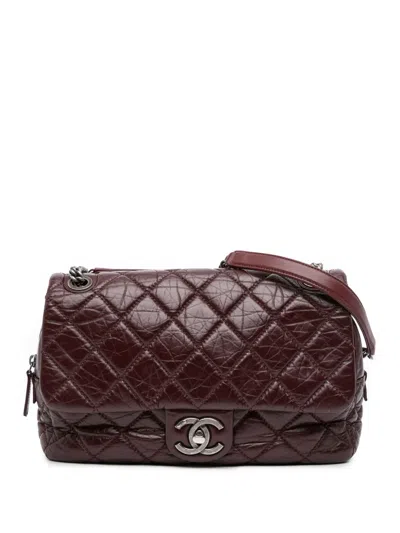 Pre-owned Chanel 2013-2014 Jumbo Quilted Aged Calfskin New Portobello Flap Shoulder Bag In Red