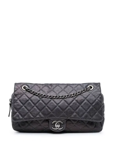 Pre-owned Chanel 2013-2014 Jumbo Quilted Caviar Easy Flap Bag Shoulder Bag In Purple