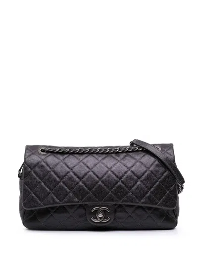 Pre-owned Chanel 2013-2014 Jumbo Quilted Iridescent Caviar Easy Flap Shoulder Bag In Gray