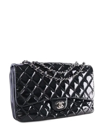 Pre-owned Chanel 2013-2014 Jumbo Quilted Patent 3 Compartment Flap Shoulder Bag In Blue