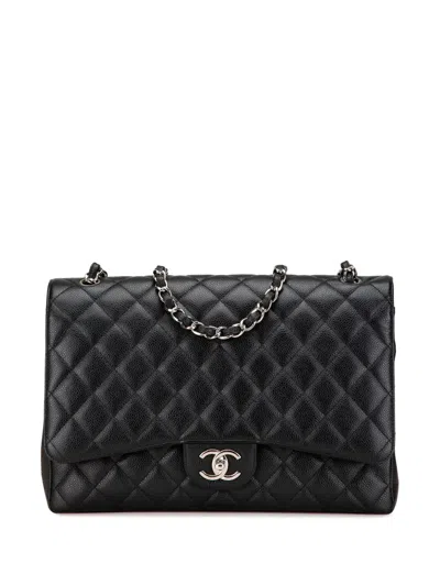 Pre-owned Chanel 2013-2014 Maxi Classic Caviar Double Flap Shoulder Bag In Black