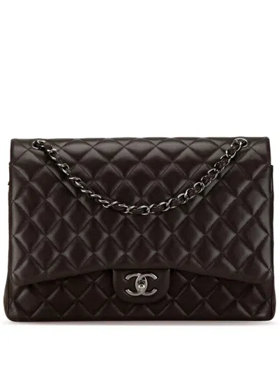 Pre-owned Chanel 2013-2014 Maxi Classic Lambskin Double Flap Shoulder Bag In Black