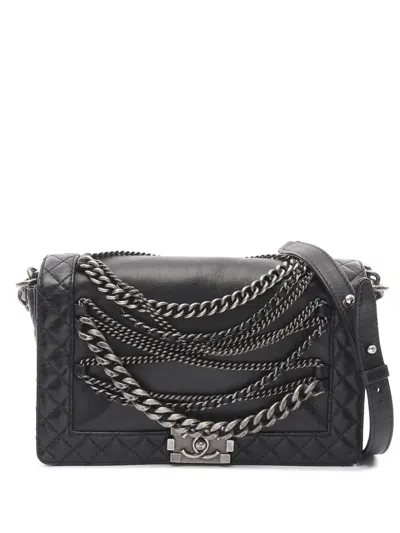 Pre-owned Chanel 2013-2014 Medium Calfskin Enchained Boy Flap Crossbody Bag